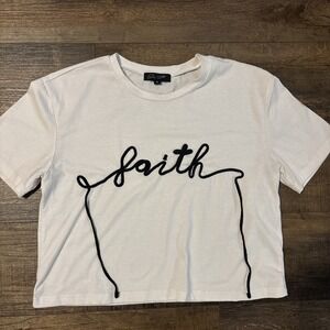 On 12th Crop T-shirt Women's Medium Faith Ribbon Christian Simple